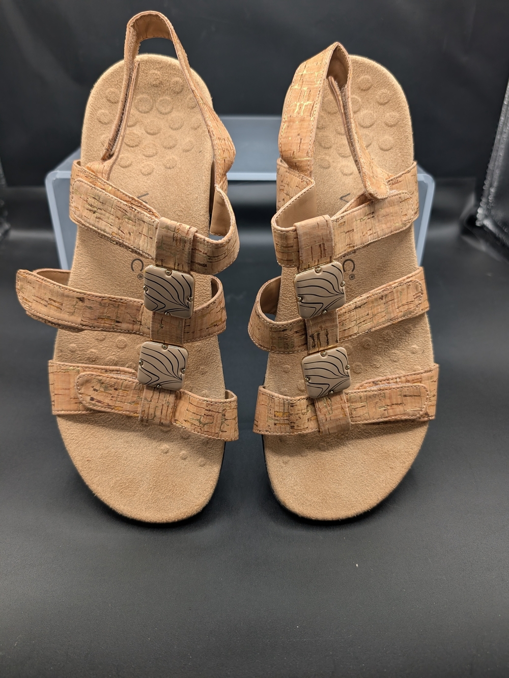 Vionic Tan Cork-Style Adjustable Triple-Strap Sandals NWOT